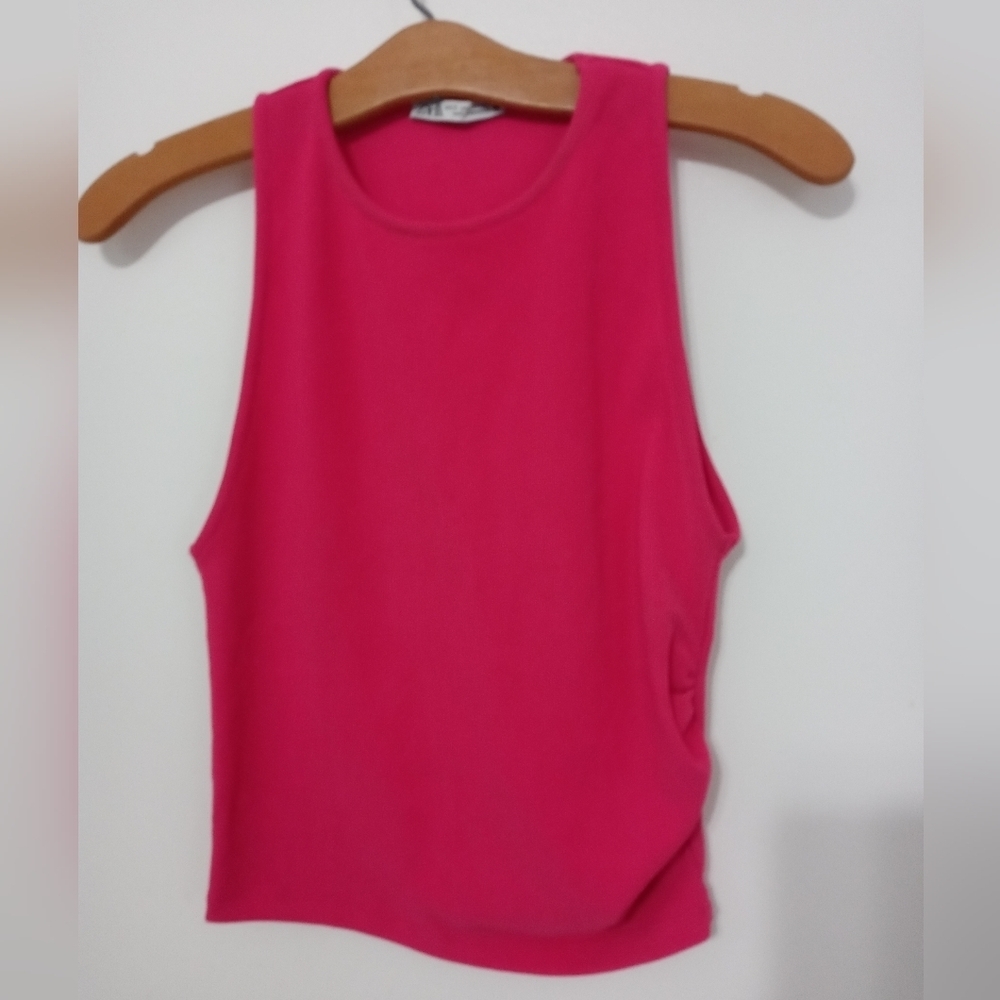 Zara Barbie Pink Sleeveless Ruched Side Athletic Tank top SM